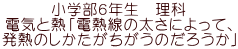 小学部６年生　理科 電気と熱「電熱線の太さによって、 発熱のしかたがちがうのだろうか」