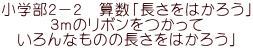 小学部２－２  算数「長さをはかろう」 ３ｍのリボンをつかって いろんなものの長さをはかろう」