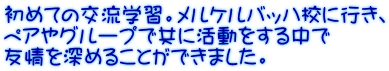 初めての交流学習。メルケルバッハ校に行き、 ペアやグループで共に活動をする中で 友情を深めることができました。